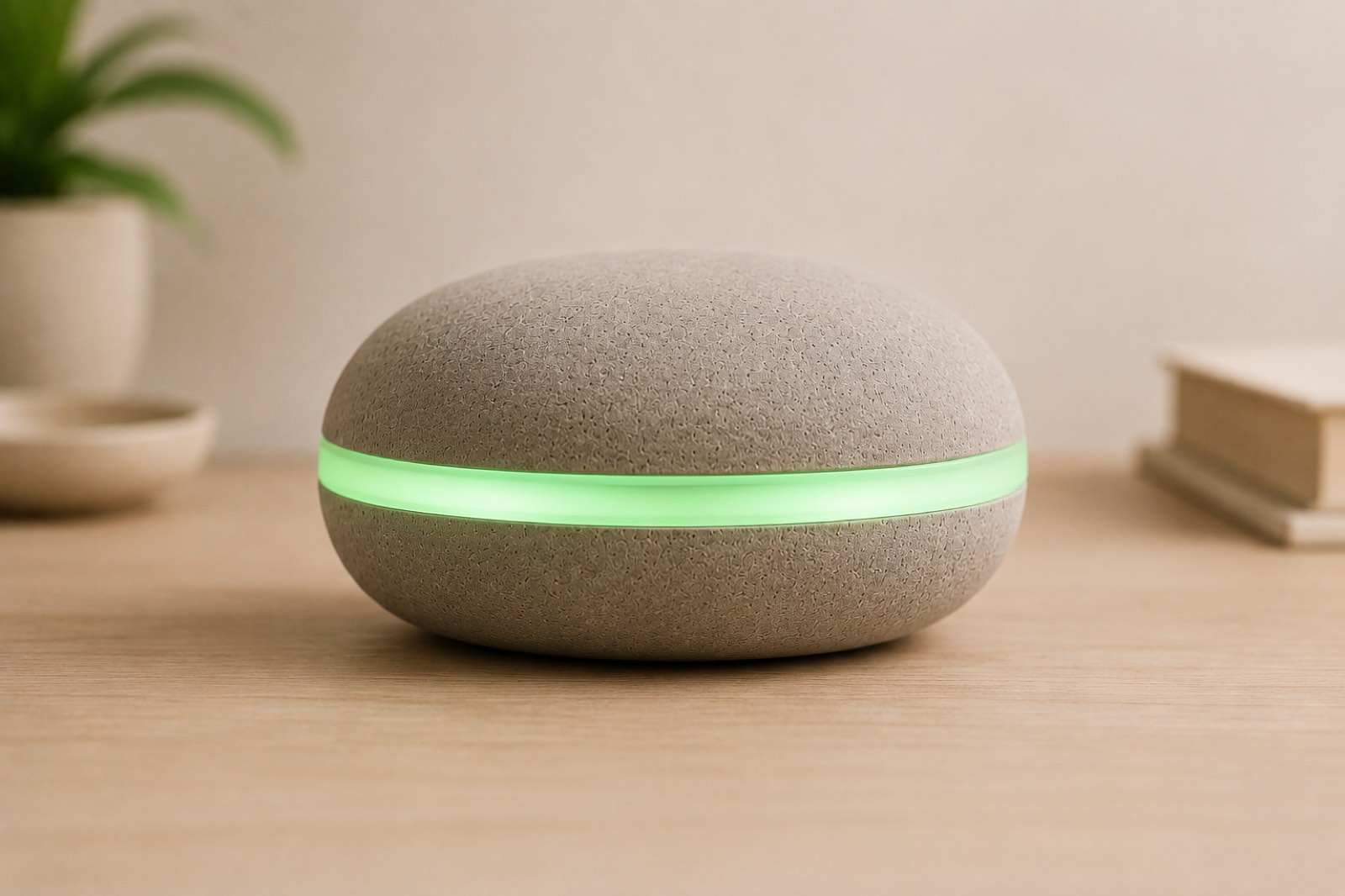 Sprout Home in Check-In state — the seam glows a soft digital green.