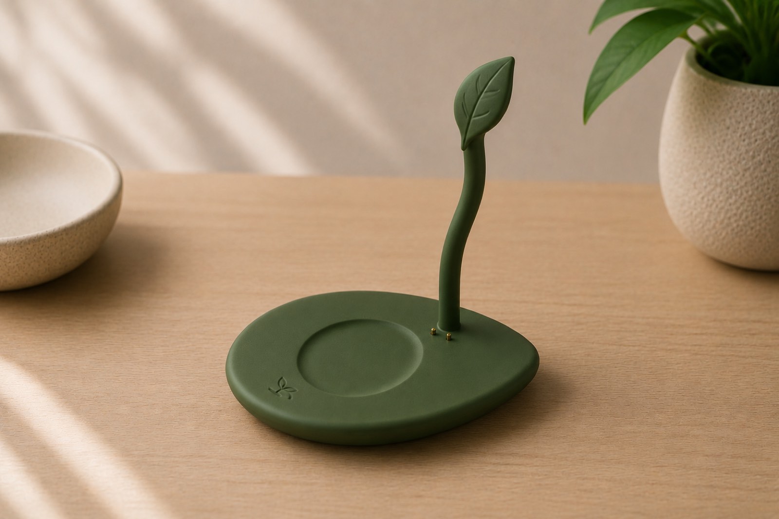 Sprout Stem in the Home size — a wider ceramic cradle shaped to receive the Sprout Home stone.